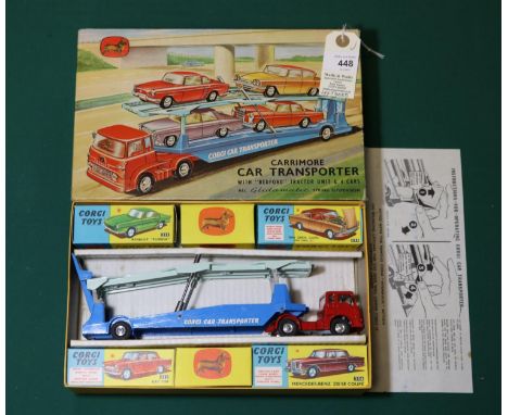 Corgi toys Gift Set 28, Carrimore car Transporter with "Bedford" Tractor unit &amp; 4 cars. Set contains 222 Renault "Floride