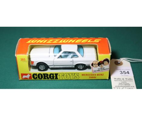 Corgi Whizzwheels Mercedes Benz 350SL (393). An example in white with pale blue interior. Boxed, complete with all flaps, win