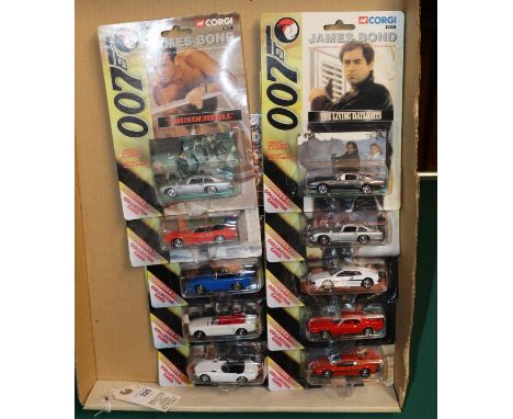 10 James Bond Corgi Junior size cars from different films. Goldfinger Ford Mustang, Dr.No. Sunbeam Tiger, Thunderball Aston M