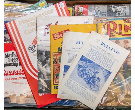 50 + of Sports related books, programmes, and magazines, Boxing, Football, Cricket, speedway, etc. Ranges from 1940s to 1980s