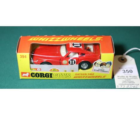 Corgi Whizzwheels Datsun 240Z (394). In red with cream interior, racing number 11 JAPAN. Complete with unused decals set. Box