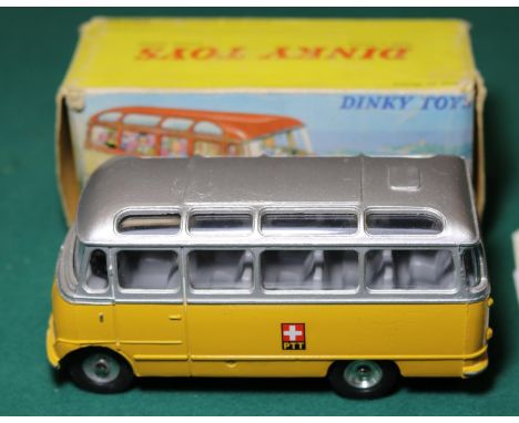 A rare French Dinky Swiss issue Mercedes-Benz 'Petit Autocar' (minibus). An example in Swiss PTT deep yellow and silver liver