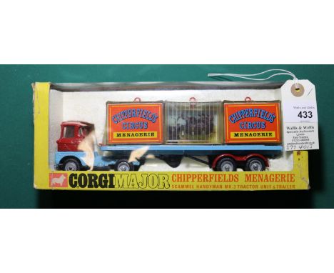 Corgi Major Chipperfields Menagerie Scammel Handyman Mk.3 Tractor Unit &amp; Trailer (1139). In deep red and light blue liver