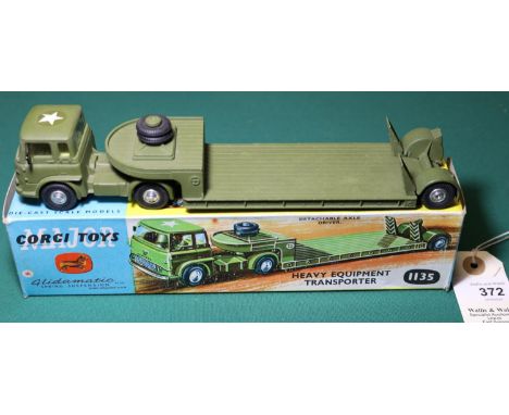 Corgi Major Toys Heavy Equipment Transporter (1135). With Bedford TK tractor unit and low loader trailer in US Army olive gre