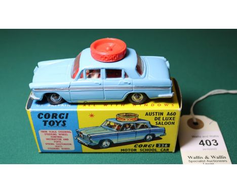 Corgi Toys Austin A60 De Luxe Saloon Motor School Car (236). An example in light blue with silver flash, L Plates front and r