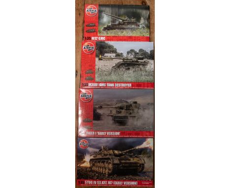 4 Airfix 1:35 scale Model Kits. All Tanks. M36B1 GMC Tank Destroyer. Tiger 1 (Early Version). Stug 1V SD.KFZ.167 (Early Versi