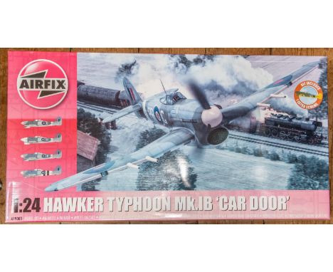 Airfix 1:24 scale model kit, Hawker Typhoon Mk.1B "Car door". As new condition and unopened. Some sun fading to the box lid. 