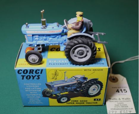 Corgi Toys Ford 5000 Super Major Tractor (67). In blue with light grey mudguards and wheels, complete with driver, steering w