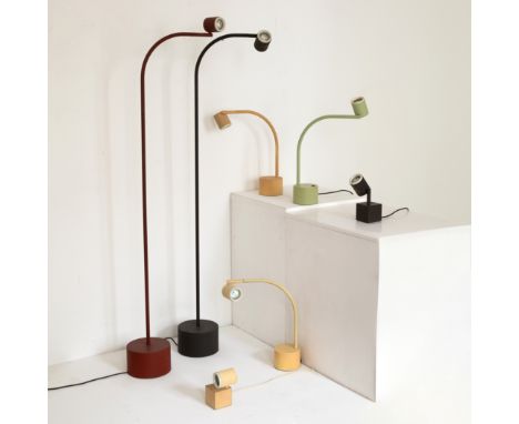 Ettore Sottsass, 2 Stehleuchten + 5 Tischleuchten Modell Halo ClickEttore SottsassPhilipsEntwurf 1988. Ausführung Philips. La
