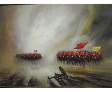 John Bamfield - Charge of the Light Brigade, oil on canvas, signed lower left corner, initialled verso, 20" x 29 7/8", framed