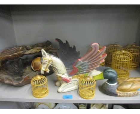 Mixed treen to include a Mystical Horse puppet and a decoy duck 