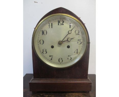 A late 19th/early 20th century mantel clock fitted with an 8-day German movement and silvered dial with Arabic numerals 12"h 