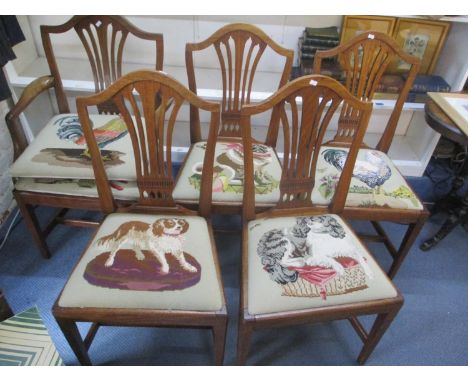 A set of 19th century mahogany pierced splat back dining chairs having tapestry seats 