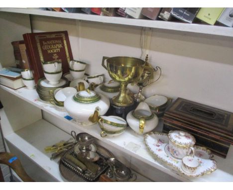 A mixed lot to include books, trophies, an Emile Bourgeois tea service and other items 