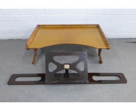 The Bershaw, a vintage book stand and a early 20th century light oak folding bed tray, (2) 