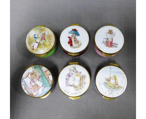 Set of six Crummles enamel boxes from the Beatrix Potter keepsake series, (6) 