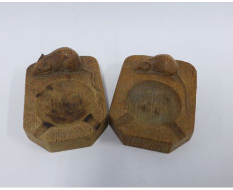 Two Robert Mouseman Thompson oak ashtrays, 10cm long (2) 