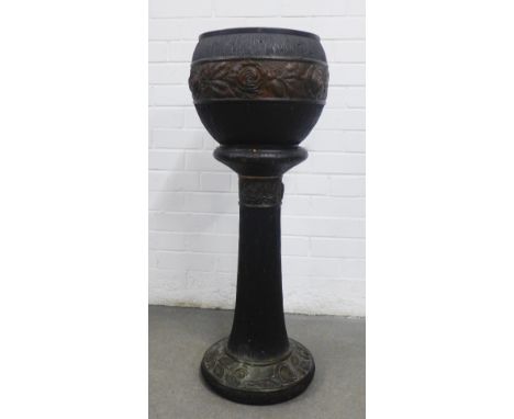 Early 20th century stoneware jardiniere planter and column stand (2)