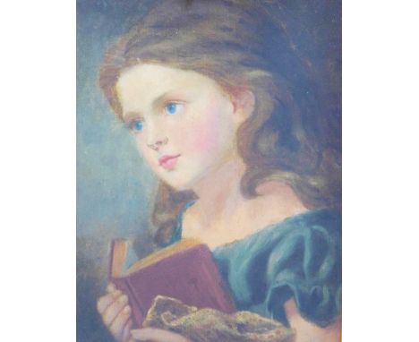 American School head and shoulders portrait of a young girl, oil on canvas board, apparently unsigned, framed under glass, wi