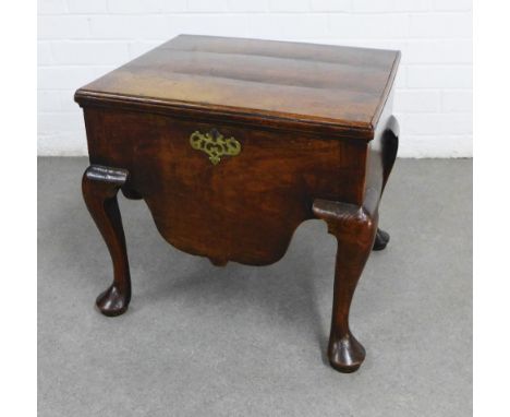 Georgian oak stool with lift up top, likely converted from a commode, on cabriole legs. 51 x 47 x 43cm.