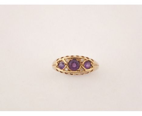 A 9ct Gold Amethyst and Diamond ring, size O