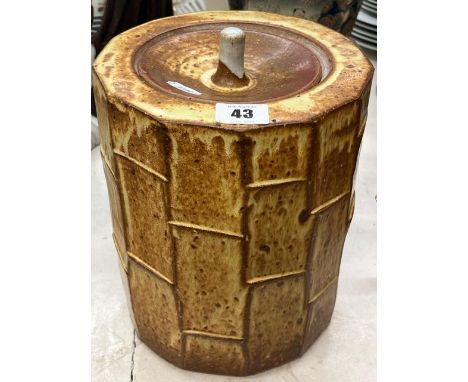 A Leach pottery stoneware cut sided lidded pot
