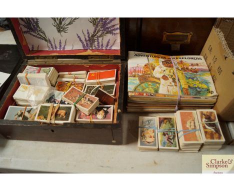 A mother of pearl in laid box together with various trade cards
