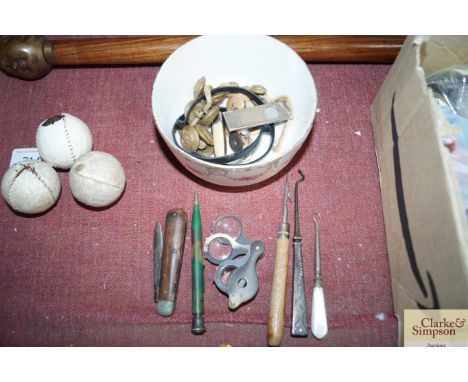 A silver mounted cigar cutter, penknives, button hook etc