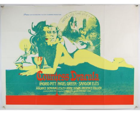 Countess Dracula (R-1970's) British Quad film poster, starring Ingrid Pitt, artwork by Vic Fair, Hammer Horror, folded, 30 x 