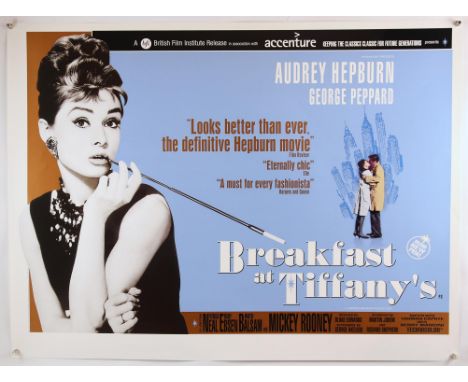Breakfast at Tiffany's (R-2001) BFI British Quad film poster, starring Audrey Hepburn and George Peppard, rolled, 30 x 40 inc