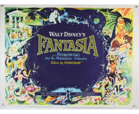 Walt Disney's Fantasia (R-1960's) British Quad film poster, folded, 30 x 40 inches. Condition Report:  Hole upper left. 