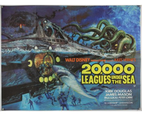Walt Disney 20,000 Leagues Under The Sea (R-1970's) British Quad film poster, artwork by Brian Bysouth, folded, 30 x 40 inche