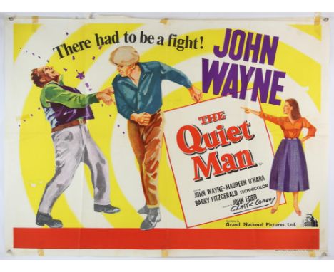 The Quiet Man (R-1957) British Quad film poster, directed by John Ford and starring John Wayne, folded, 30 x 40 inches. 