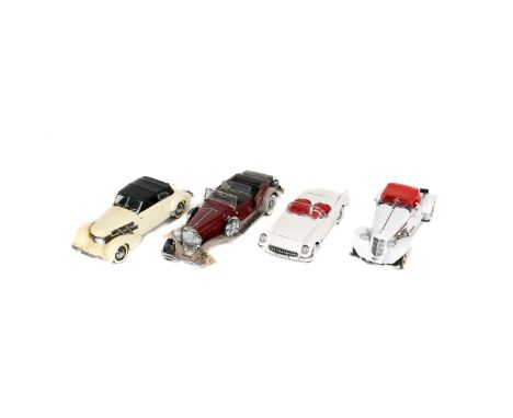 4 Franklin Mint. All American vehicles - 1935 Auburn 851 Speedster in white with red body stripe, hood and interior. 1937 Cor