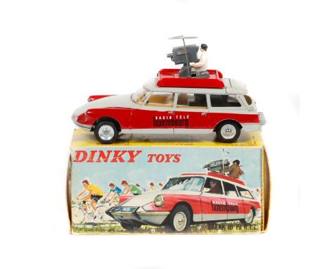 French Dinky Toys Citroen Break ID19 R.T.L. (1404). In red and grey, with spun concave wheels. TV camera and operator to roof