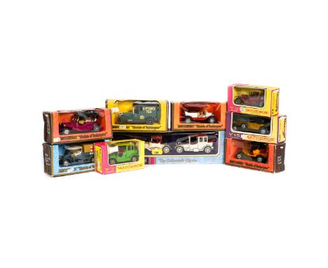 33 Matchbox Models of Yesteryear in pink &amp; yellow/wood grain boxes. Mostly luxury cars including; 1930 Packard Victoria, 