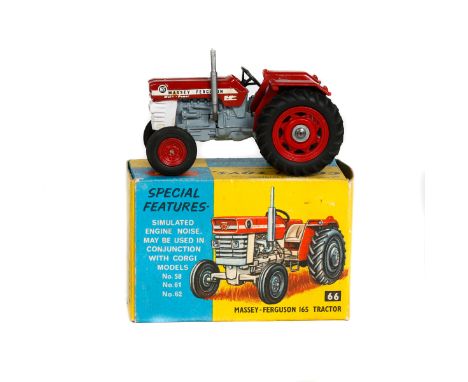 Corgi Toys Massey-Ferguson 165  (66). In red and grey with white front, red plastic wheels with black rubber tyres, exhaust p