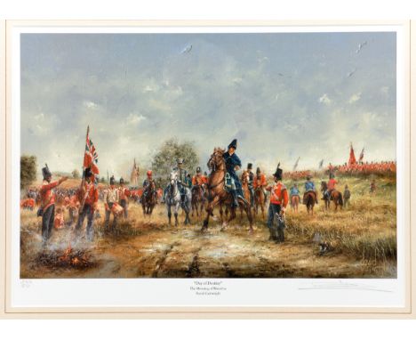 3 signed limited edition prints of Waterloo “Day of Destiny” the morning of Waterloo, “Ewart’s Horse Triumph” charge of R Sco