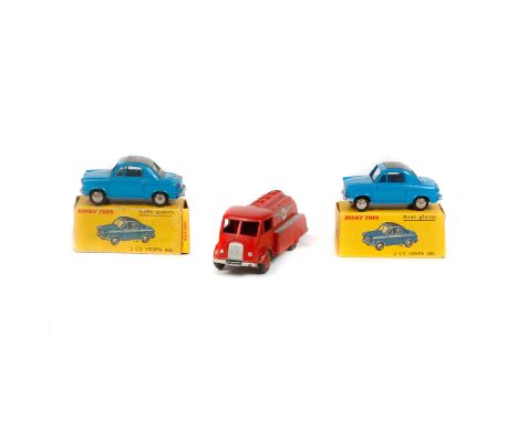 3 French Dinky Toys. A French Ford 4 wheeled ESSO petrol tanker (25U). In red ESSO livery, with red wheels with black tyres. 