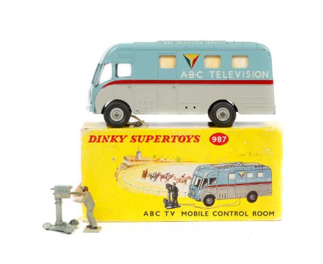 Dinky Supertoys ABC Mobile Control Room (987). In light blue and light grey with red stripe, 'ABC TELEVISION' in white to sid