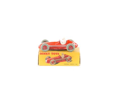 Dinky Toys Maserati Racing Car (231). In red with white flash to front, red wheels and grey rubber tyres, RN9. Boxed, light w