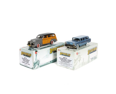 2 Brooklin White Metal Models. 1941 Pontiac Deluxe Custom Torpedo Station Wagon (BML03). In grey with black roof, wood effect