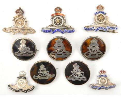 5 R Artillery silver sweetheart brooches, design as for cap badge, HM (2) or “Sterling” (3); 5 similar silver or tortoiseshel