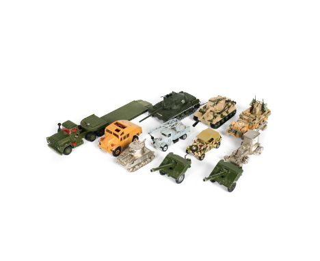 A quantity of Corgi and Solido etc military vehicles and weapons. Tanks include - 2x Centurion Mk3, Chieftain, Tiger 1,  AMX 