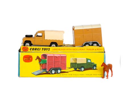 Corgi Toys Gift Set No.2 Land Rover with 'Rice's Pony Trailer.  Correct 2nd type, with series 2 Land Rover, in light brown wi