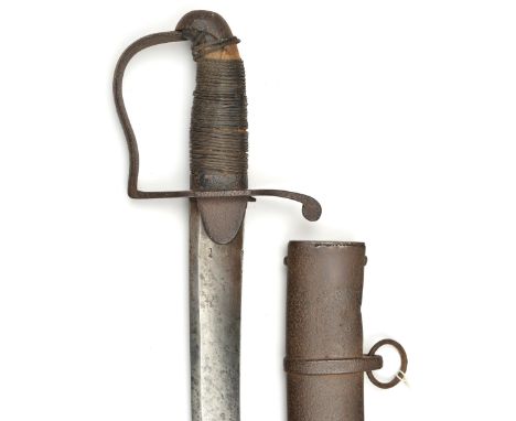 A 1796 light cavalry trooper’s sword,  curved, shallow fullered blade 32½”, with inspector’s stamp at forte and marked “J J R