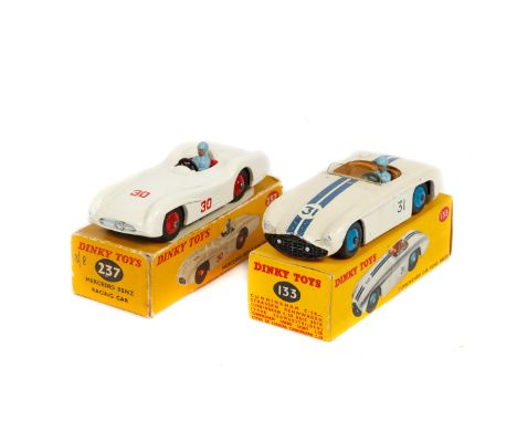 2 Dinky Toys racing cars. Cunningham C-5R Road Racer (133). In off white with twin blue racing stripes, RN31, light brown int