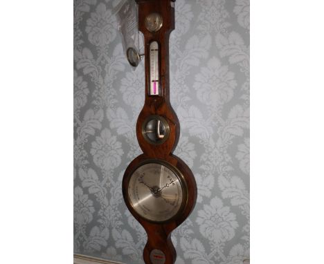 A 19th century rosewood cased wheel barometer with swan neck pediment, 95.5cm high