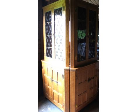 2 x arts and craft Yorkshire school Engilsh oak country kitchen style corner cabinets by Albert 'Eagleman' Jeffray (ex Mousem