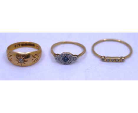 A Selection of 18ct Gold and Unmarked Yellow Metal Jewellery.  To include an 18ct Gold Art Deco Sapphire & Ilusion Set Diamon